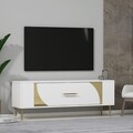 Comoda TV, Olivia, Retrop2, 120x48 cm, PAL, Alb/Auriu