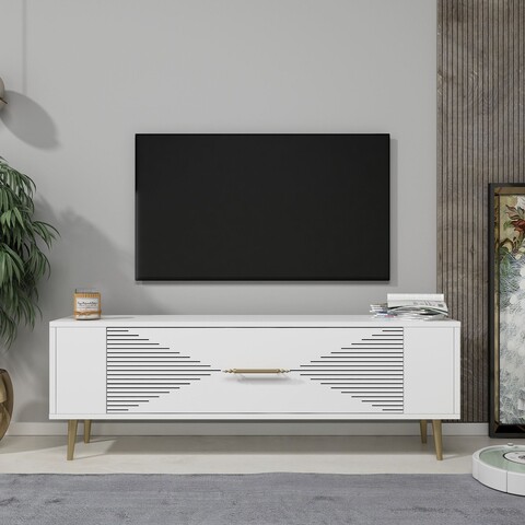 Comoda TV, Olivia, Retrol1, 120x48 cm, PAL, Alb/Auriu