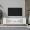 Comoda TV, Olivia, Retrol1, 120x48 cm, PAL, Alb/Auriu