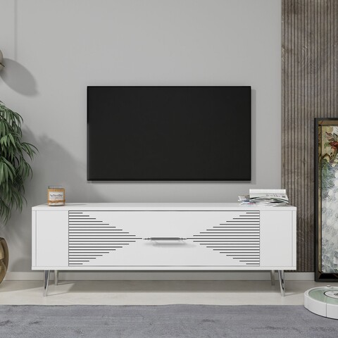 Comoda TV, Olivia, Retrol1, 120x48 cm, PAL, Alb / Argintiu