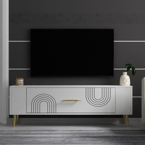 Comoda TV, Olivia, Retrol2, 120x48 cm, PAL, Alb/Auriu