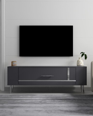 Comoda TV, Olivia, Retrop1, 120x48 cm, PAL, Antracit / Argintiu