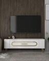 Comoda TV, Olivia, Retrop3, 120x48 cm, PAL, Alb/Auriu