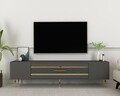 Comoda TV, Olivia, Dekolp2, 150x48 cm, PAL, Antracit / Aur