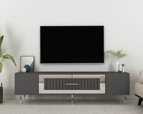 Comoda TV, Olivia, Dekolp3, 150x48 cm, PAL, Antracit / Argintiu