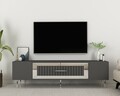 Comoda TV, Olivia, Dekolp3, 150x48 cm, PAL, Antracit / Argintiu