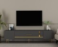 Comoda TV, Olivia, Dekop1, 150x48 cm, PAL, Antracit / Aur