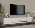 Comoda TV, Olivia, Dekop1, 150x48 cm, PAL, Alb/Auriu
