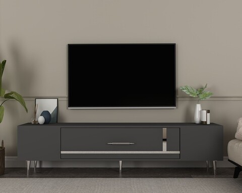 Comoda TV, Olivia, Dekop1, 150x48 cm, PAL, Antracit / Argintiu