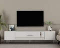 Comoda TV, Olivia, Dekop1, 150x48 cm, PAL, Alb / Argintiu