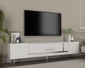 Comoda TV, Olivia, Dekop1, 150x48 cm, PAL, Alb / Argintiu