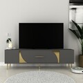 Comoda TV, Olivia, Dekop2, 150x48 cm, PAL, Antracit / Aur