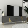 Comoda TV, Olivia, Dekop2, 150x48 cm, PAL, Antracit / Aur