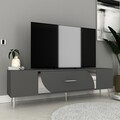 Comoda TV, Olivia, Dekop2, 150x48 cm, PAL, Antracit / Argintiu