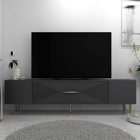 Comoda TV, Olivia, Dekol1, 150x48 cm, PAL, Antracit / Aur