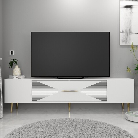 Comoda TV, Olivia, Dekol1, 150x48 cm, PAL, Alb/Auriu