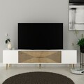Comoda TV, Olivia, Dekol1, 150x48 cm, PAL, Stejar Safir / Alb / Auriu