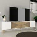 Comoda TV, Olivia, Dekol1, 150x48 cm, PAL, Stejar Safir / Alb / Auriu