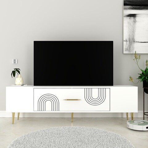 Comoda TV, Olivia, Dekol2, 150x48 cm, PAL, Alb/Auriu