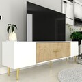 Comoda TV, Olivia, Dekol2, 150x48 cm, PAL, Stejar Safir / Alb / Auriu