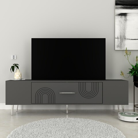 Comoda TV, Olivia, Dekol2, 150x48 cm, PAL, Antracit / Argintiu