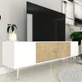 Comoda TV, Olivia, Dekol2, 150x48 cm, PAL, Stejar Safir / Alb / Argintiu