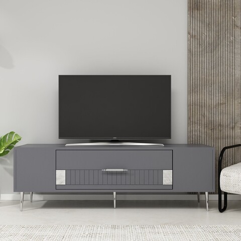 Comoda TV, Olivia, Dekolp4, 150x48 cm, PAL, Antracit / Argintiu