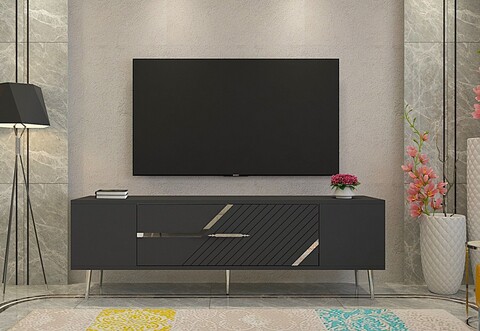 Comoda TV, Olivia, Dekolp5, 150x48 cm, PAL, Antracit / Argintiu