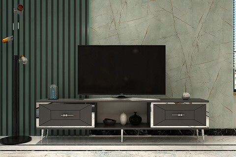 Comoda TV, Olivia, Arno, 150x40 cm, PAL , Antracit / Argintiu