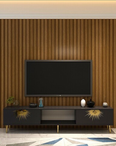 Comoda TV, Olivia, Nida, 150x40 cm, PAL , Antracit / Aur