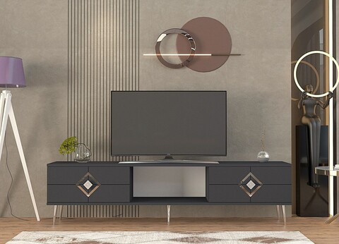 Comoda TV, Olivia, Robber, 150x40 cm, PAL , Antracit / Argintiu