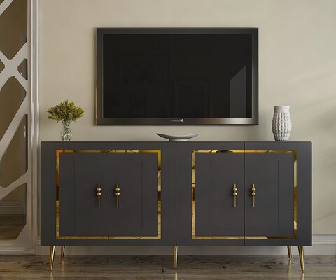 Consola, Olivia, Piero KB150, 150x75x35 cm, PAL , Antracit / Aur