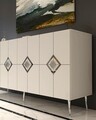 Consola, Olivia, Robber KB150, 150x75x35 cm, PAL , Alb / Argintiu