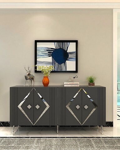 Consola, Olivia, Domino KB150, 150x75x35 cm, PAL , Antracit / Argintiu