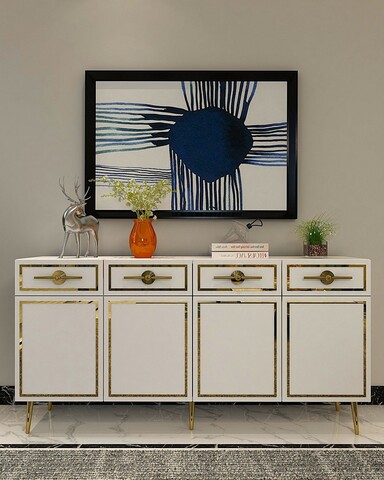 Consola, Olivia, Belly KB150, 150x75x35 cm, PAL , Alb/Auriu