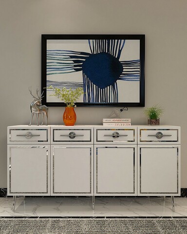 Consola, Olivia, Belly KB150, 150x75x35 cm, PAL , Alb / Argintiu