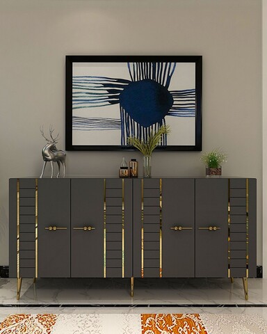 Consola, Olivia, Imre, 150x75x35 cm, PAL , Antracit / Aur