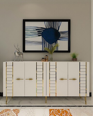 Consola, Olivia, Imre, 150x75x35 cm, PAL , Alb/Auriu