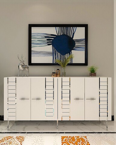 Consola, Olivia, Imre, 150x75x35 cm, PAL , Alb / Argintiu