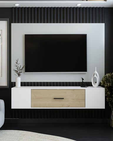 Comoda TV, Olivia, Kodaks, 150x33 cm, PAL , Stejar alb / safir