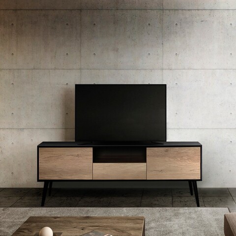 Comoda TV, Adore, Tvr-921-Et-1, 160x58x41 cm, PAL, Negru / Gri deschis