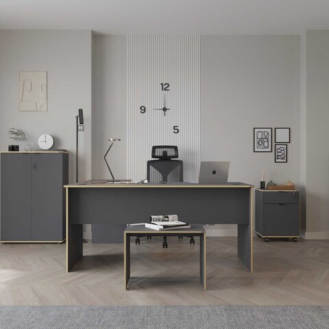 Birou, Adore, Rms-320-Ax-1, 160x75x144 cm, PAL, Antracit / Stejar