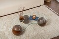 Masuta de cafea, Cerritos, Sphere, 120x30x70 cm, Sticla temperata, Nuc / Transparent