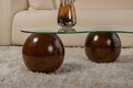 Masuta de cafea, Cerritos, Sphere, 120x30x70 cm, Sticla temperata, Nuc / Transparent
