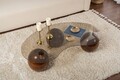 Masuta de cafea, Cerritos, Sphere, 120x30x70 cm, Sticla temperata, Nuc / Bronz