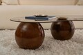 Masuta de cafea, Cerritos, Sphere, 120x30x70 cm, Sticla temperata, Nuc / Bronz