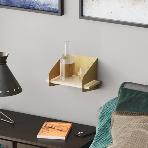 Raft de perete, Cerritos, Short Arm, 30x20x19 cm, Lemn, Auriu