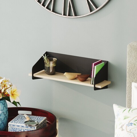 Raft de perete, Cerritos, Long Arm, 60x20x19 cm, Lemn, Negru