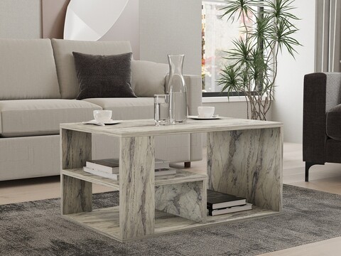 Masuta de cafea, Asse Home, Eros, 80x40x50 cm, PAL, Marmura Freesia