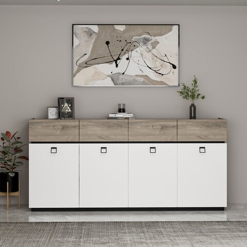 Consola, Minerva, Zara, 180x84x40 cm, PAL, Alb/Negru